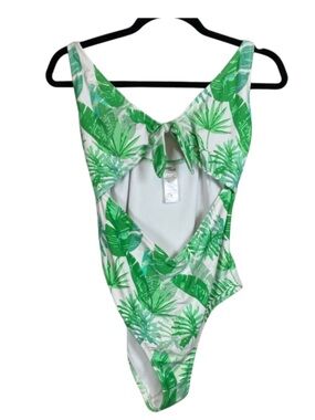Sugar Coast by Lolli Palm Leaf Tie-Front Cutout One-Piece Swimsuit Sz L Festival